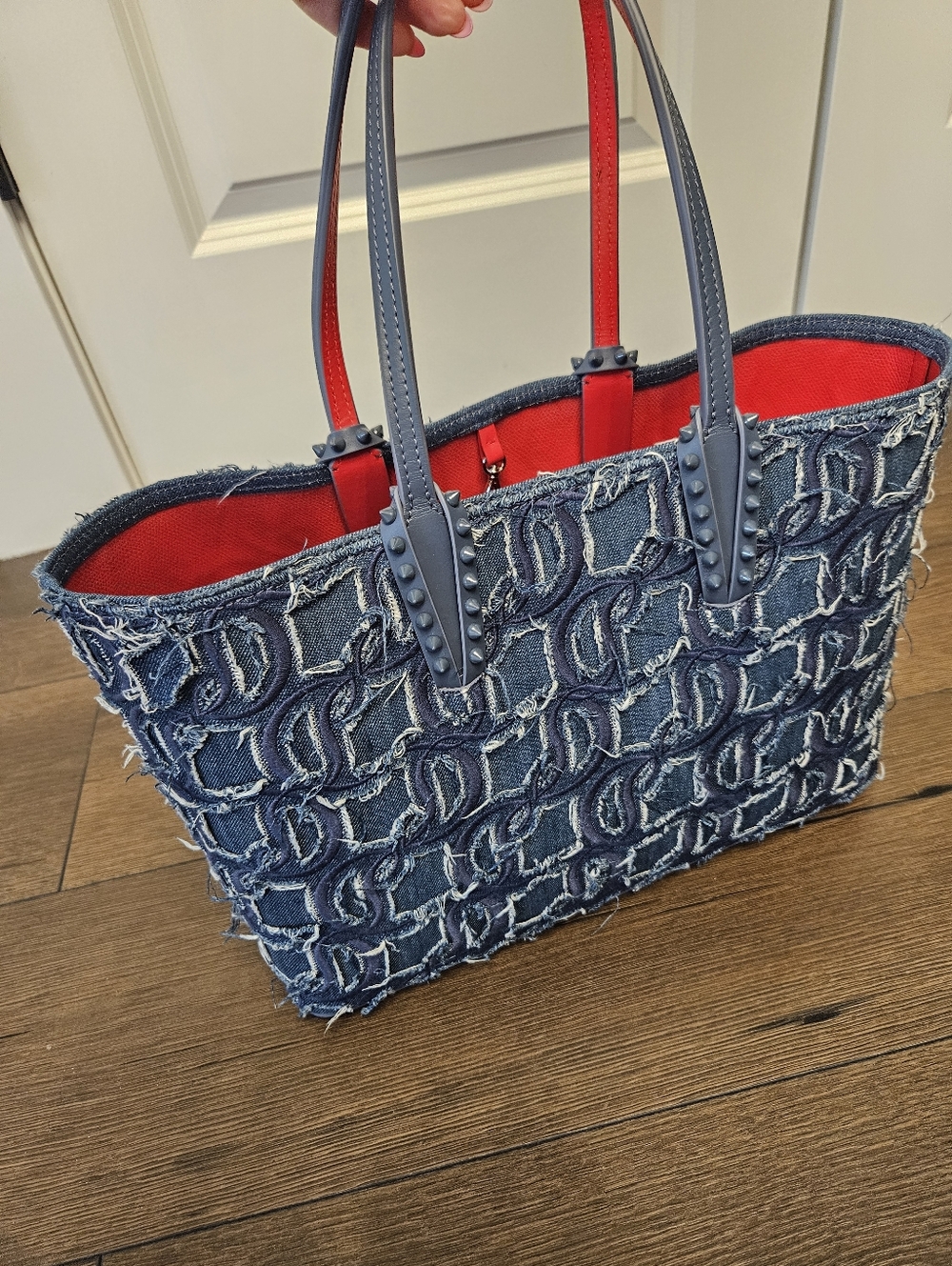 NWT Christian Louboutin Toile Denim Brode Tote With Detachable Pouch + Dustbag - Picture 6 of 15